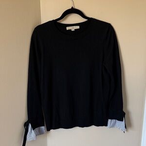 LOFT Black Sweater with Striped Cuff Accents, Medium